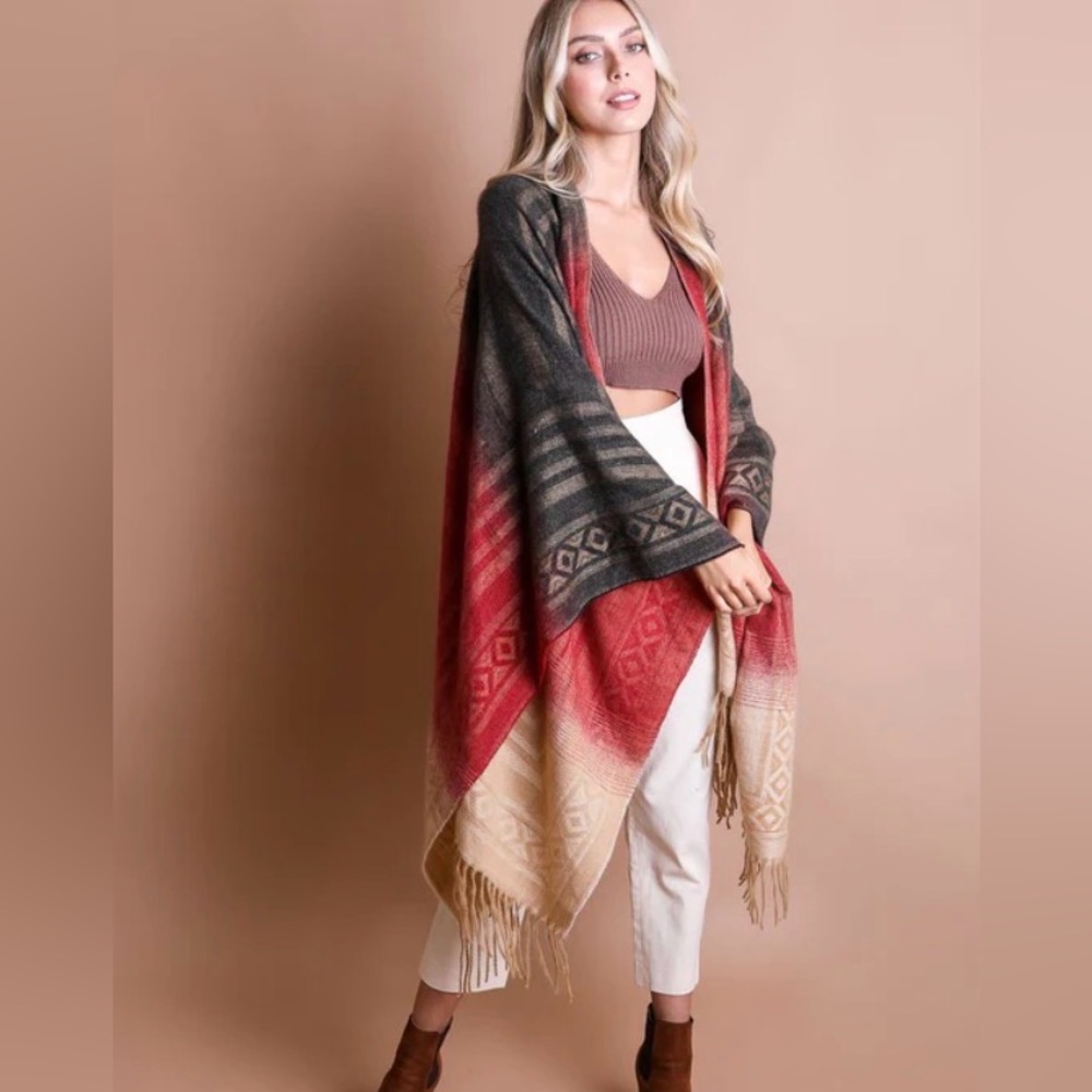 BOHO WESTERN Geometric Patterned Shawl OSFA
